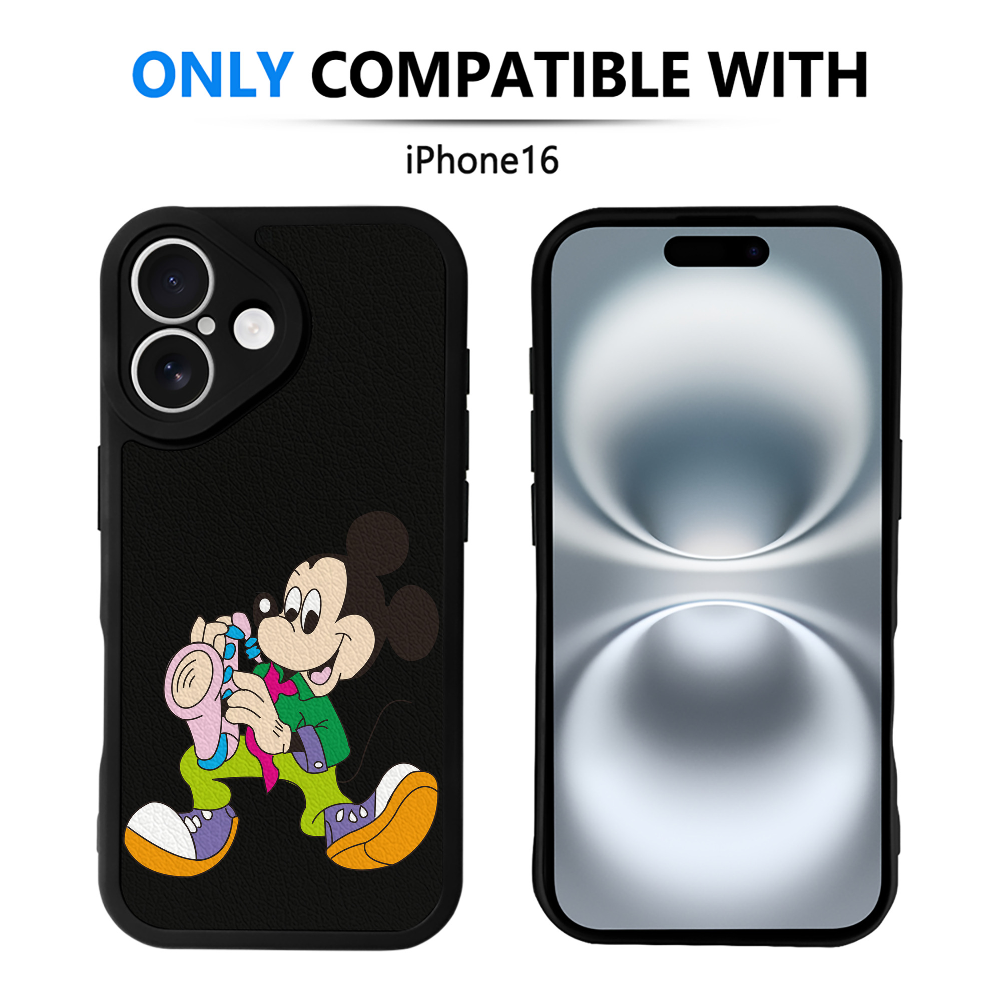 （画像用） ミッキーマウス Mickey Mouse 【iPhone 16シリーズ対応】シリコンスマホケース（レザー調） 材質：シリコン